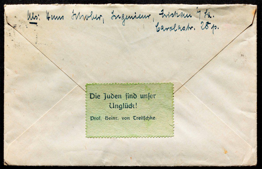 מכתב עתיק וסגור מתקופת השואה עם חותמת גזענית